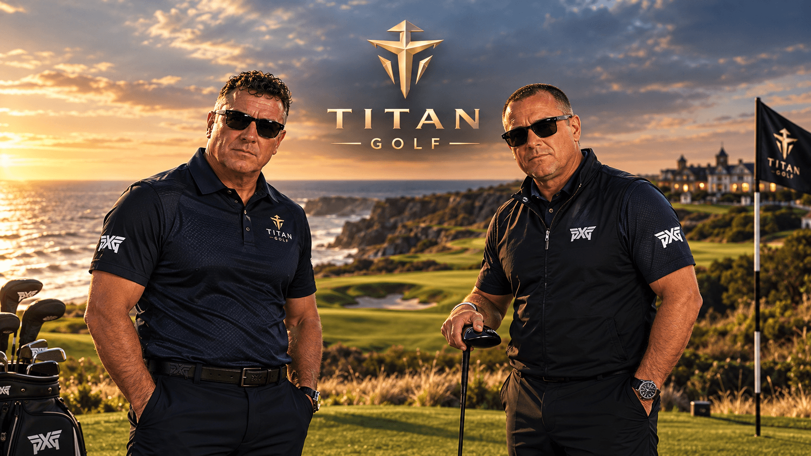 Davey McFadey and Rick Driver at sunset on the course